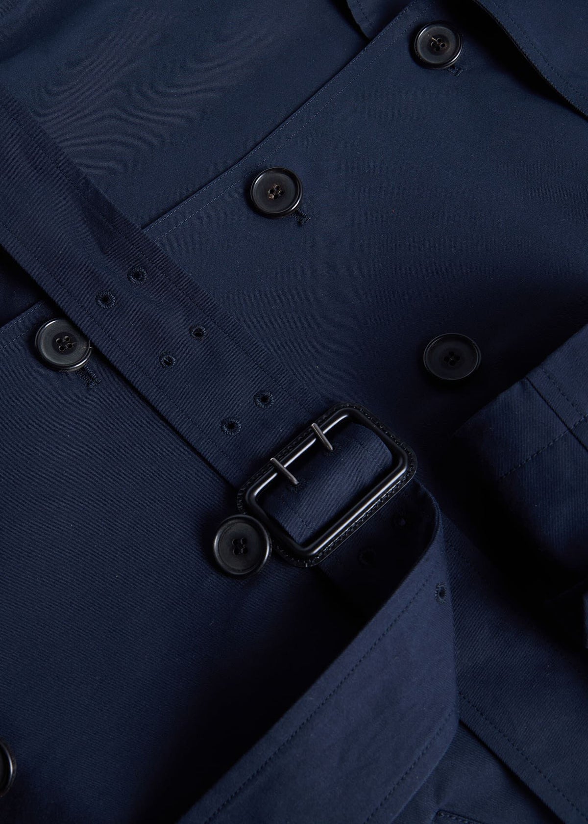 Double Breasted Cotton Trench Coat Navy - Paul Stuart