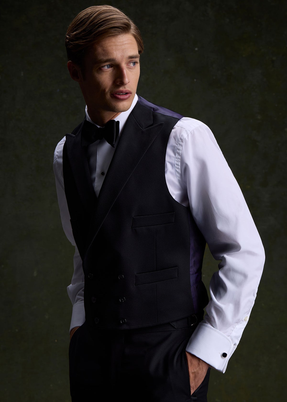 Grosgrain Double Breasted Formal Vest Black - Paul Stuart