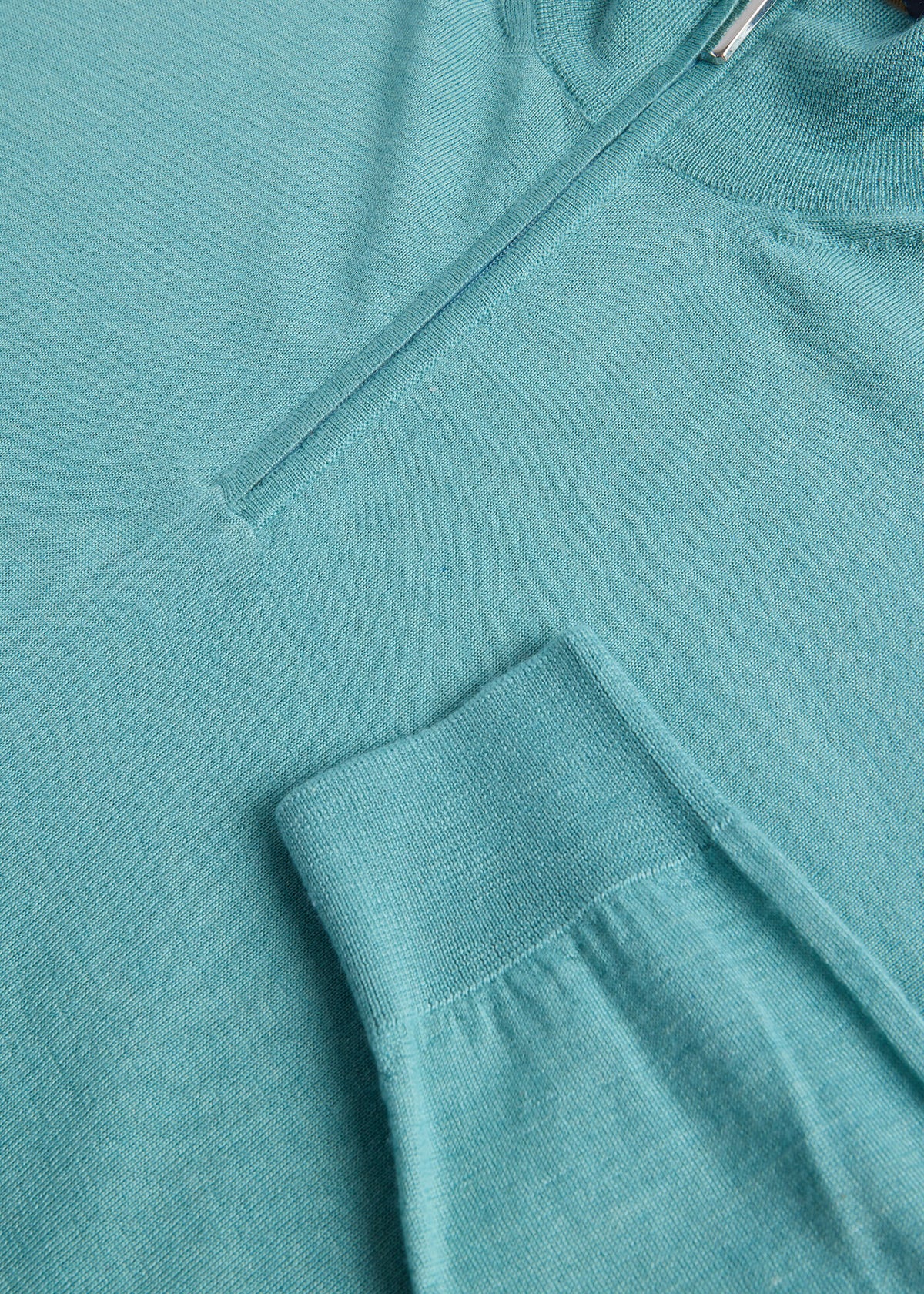 Cashmere & Silk Quarter Zip Pullover Denim - Paul Stuart