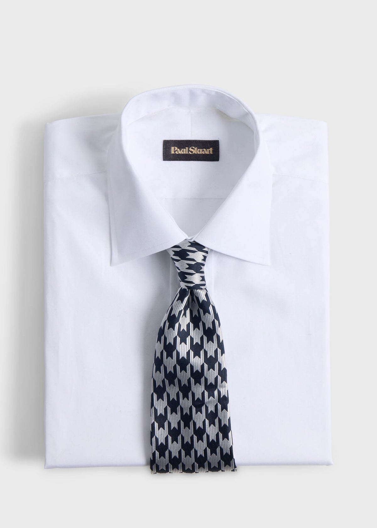 Woven Silk Houndstooth Tie Navy - Paul Stuart
