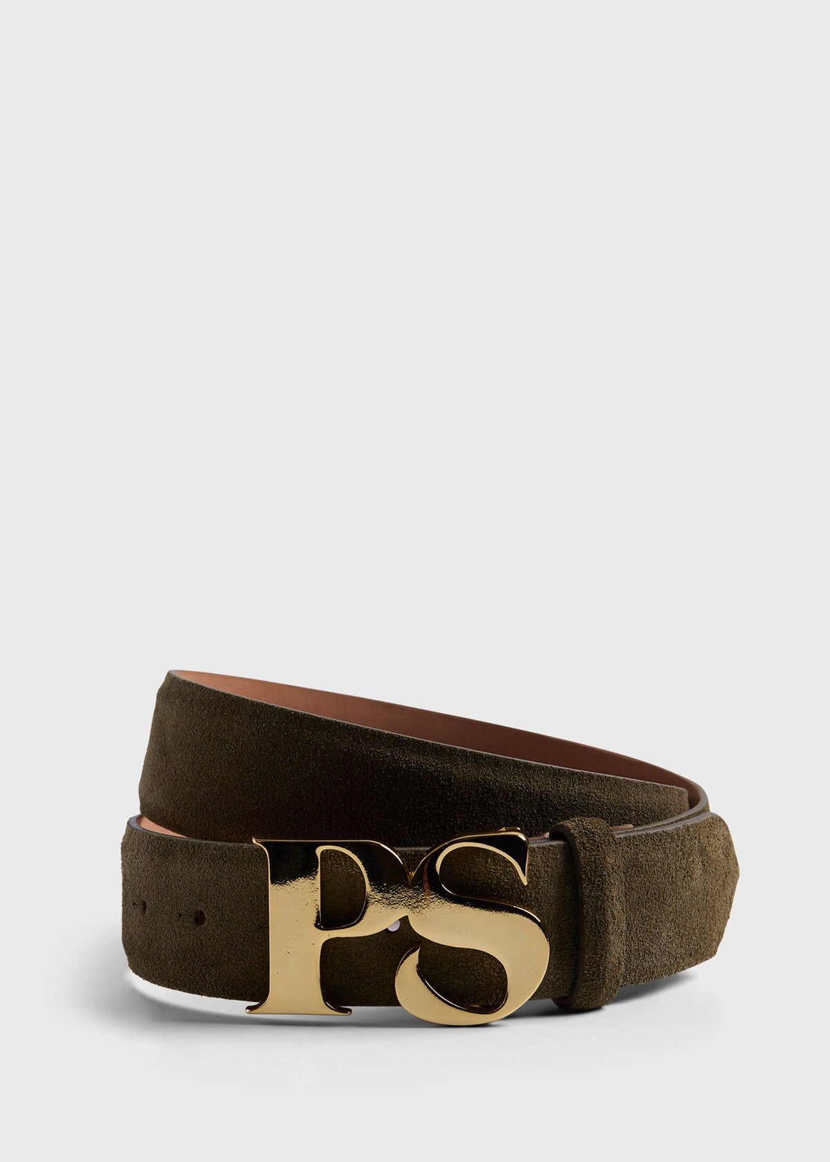 PS Brass Logo Suede Belt Olive - Paul Stuart