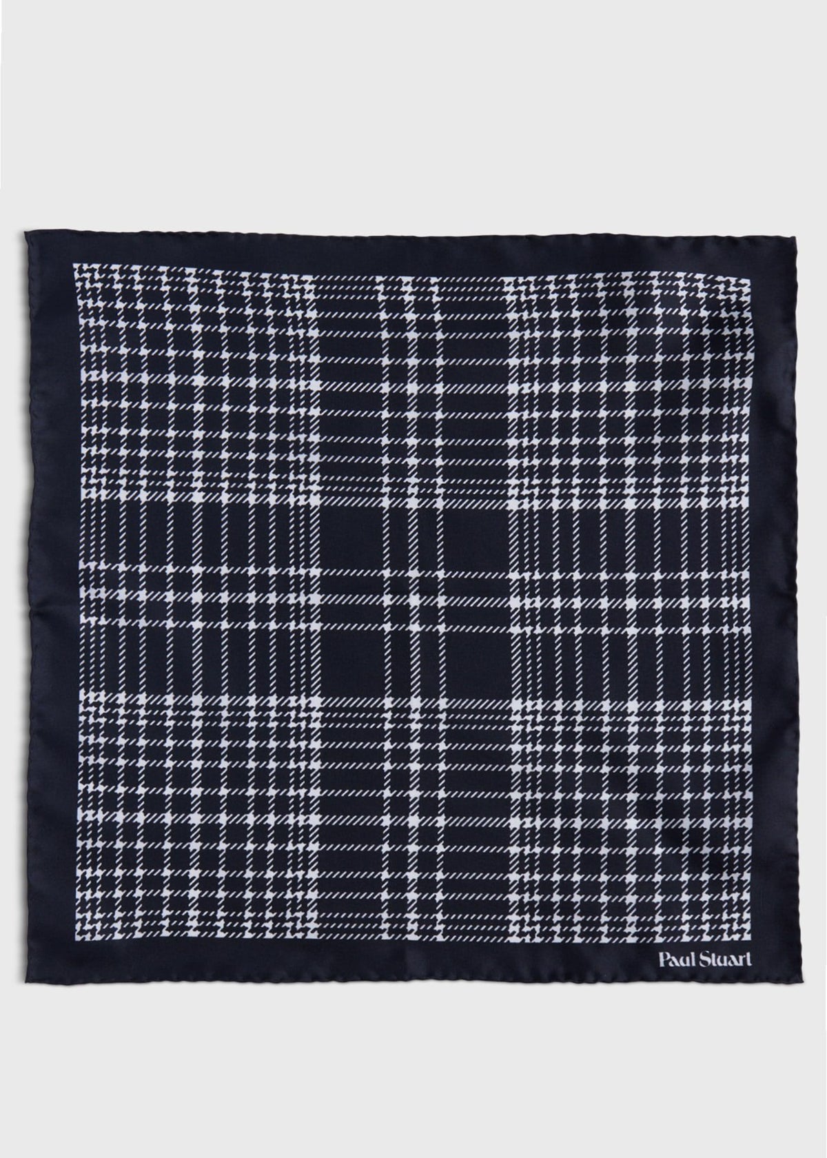 Printed Silk Plaid Pocket Square Black - Paul Stuart
