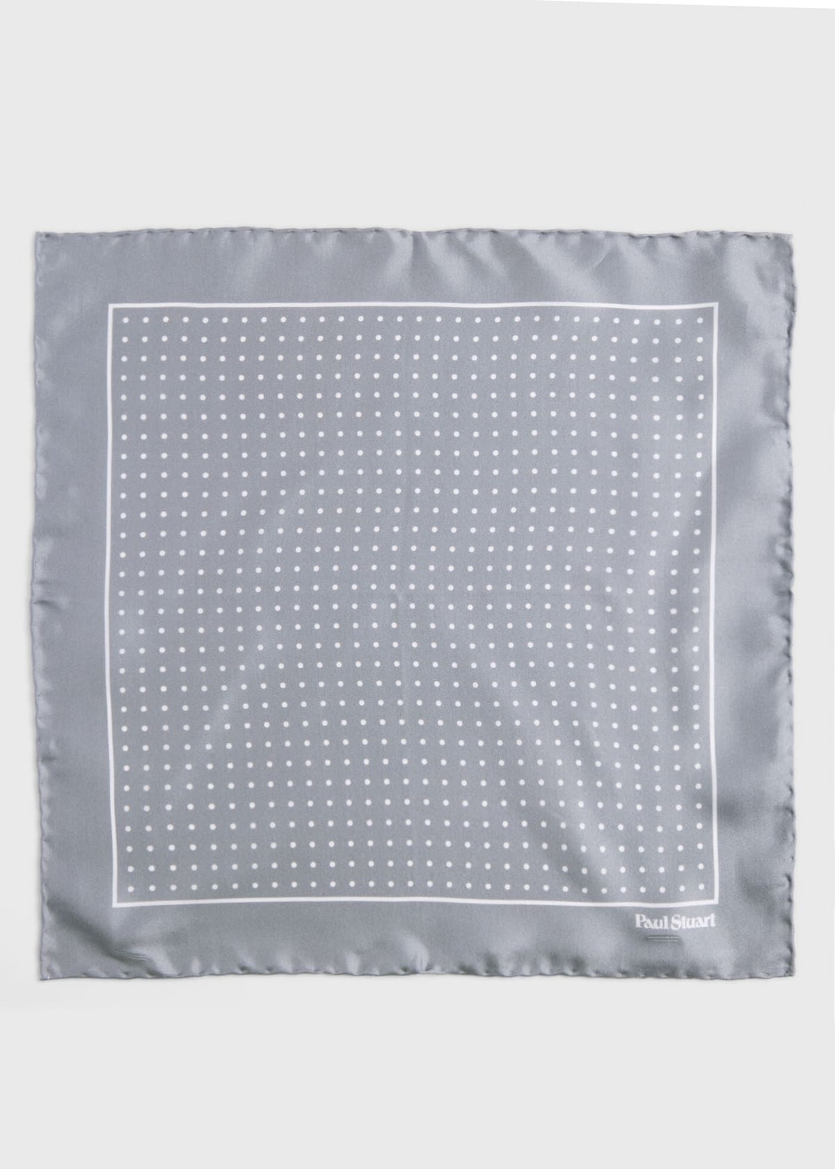 Silk Twill Dot Print Pocket Square Silver/White - Paul Stuart