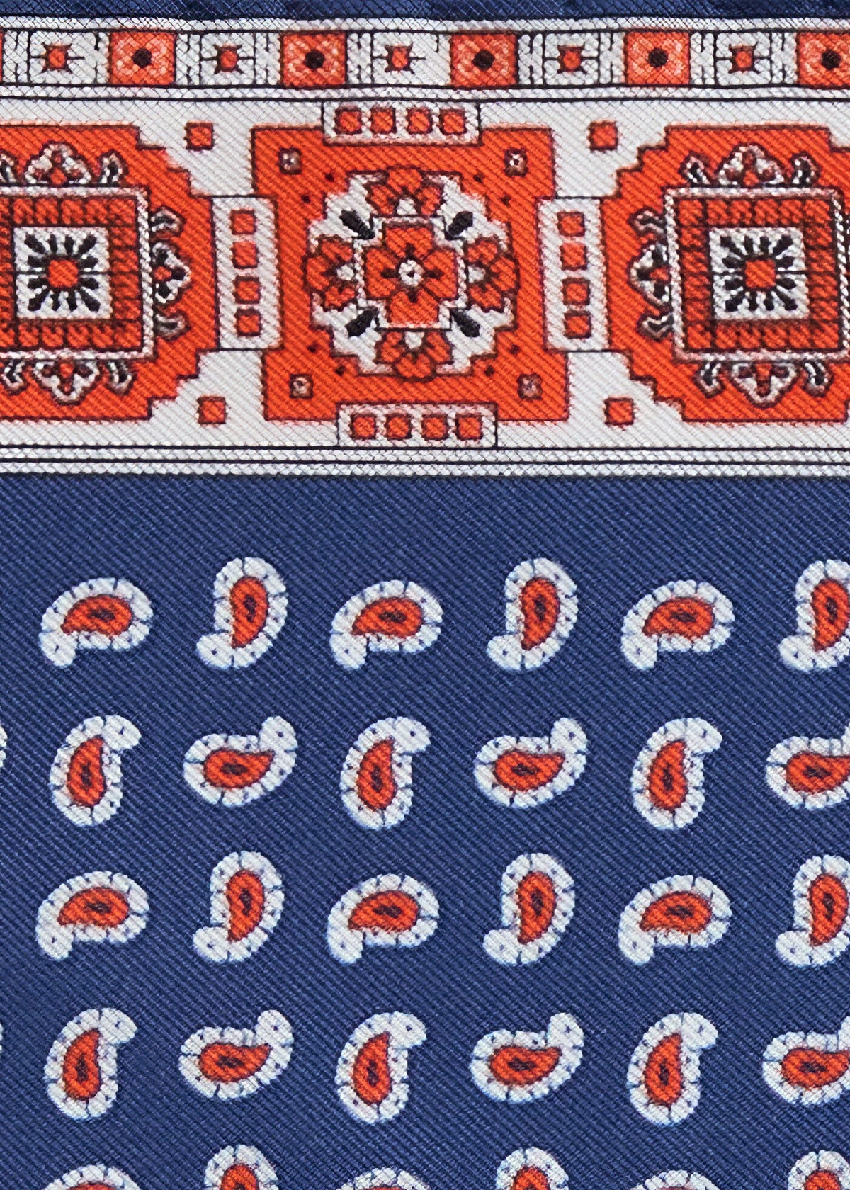 Printed Silk Geometric Pocket Square Blue - Paul Stuart