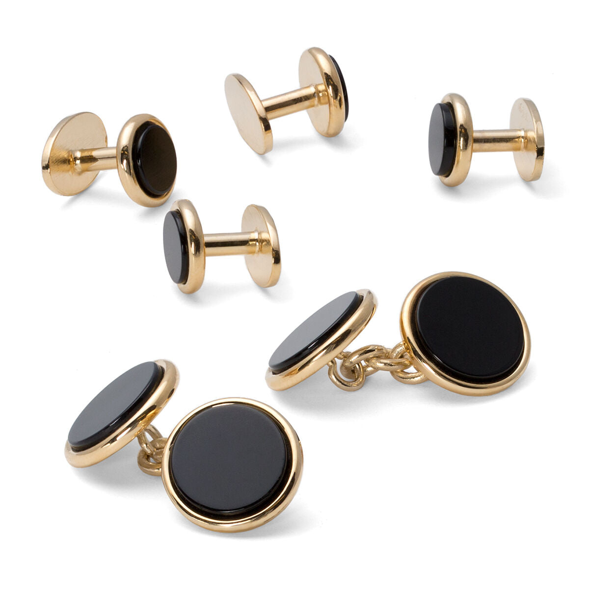 Black Onyx & Gold Vermeil Round Cufflink & Stud Set Gold - Paul Stuart