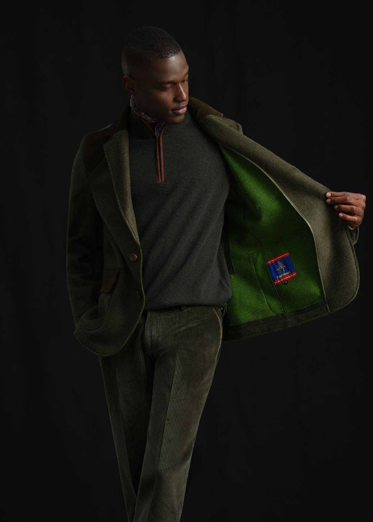 Wool Jacket with Suede Details Loden - Paul Stuart