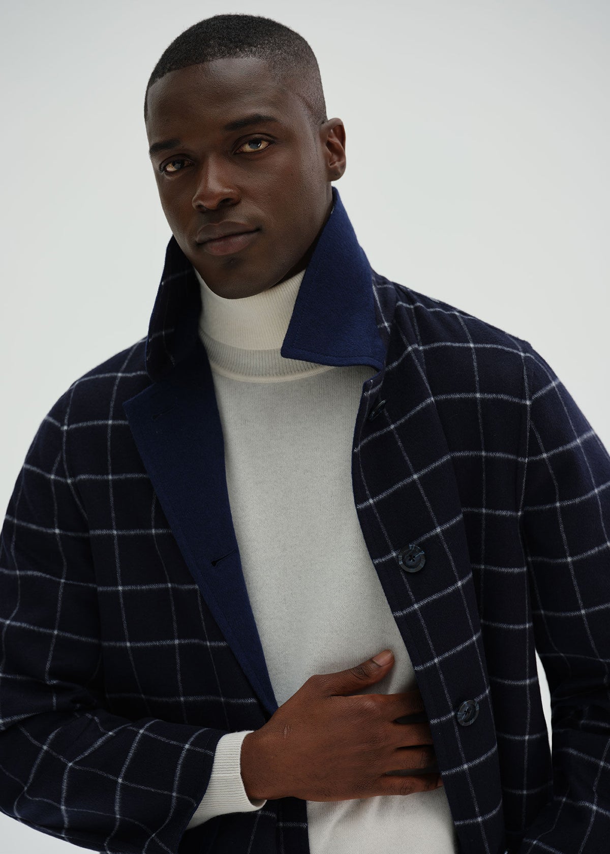 Reversible Double Face Cashmere Mac Coat Navy/Royal Blue - Paul Stuart