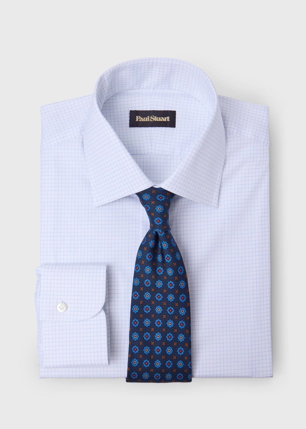 Handmade Spread Collar Dress Shirt White/Blue - Paul Stuart