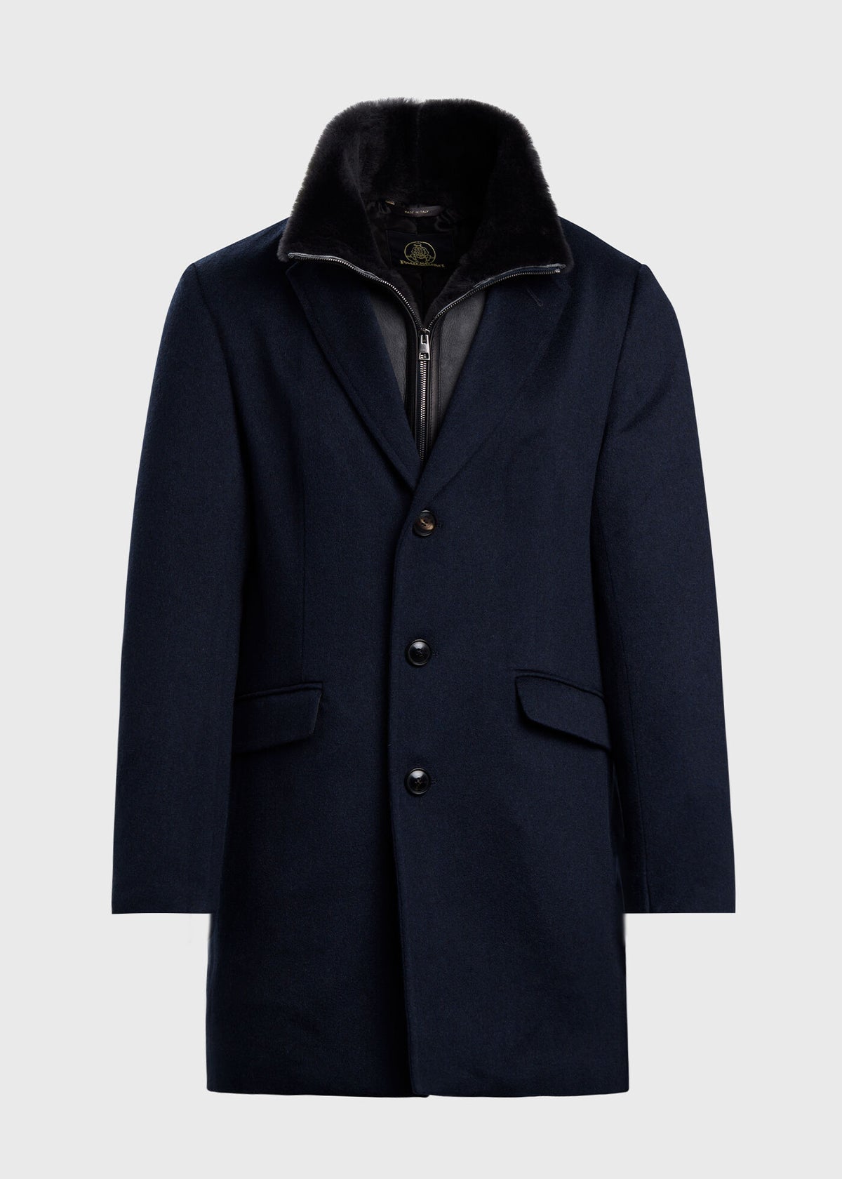 Wool Coat with Shearling Gilet Navy - Paul Stuart