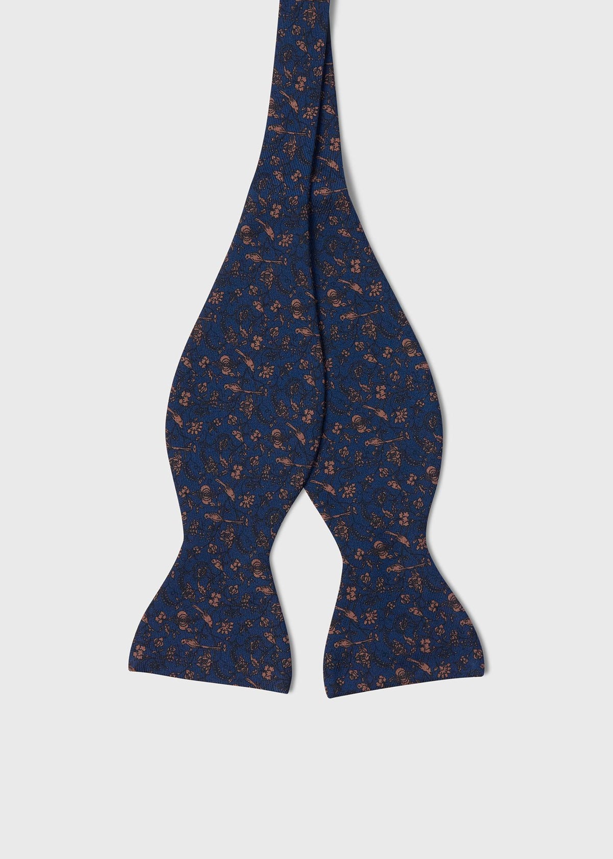 Botanical Birds Silk Bow Tie Navy/Brown - Paul Stuart