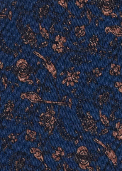 Botanical Birds Silk Bow Tie Navy/Brown - Paul Stuart
