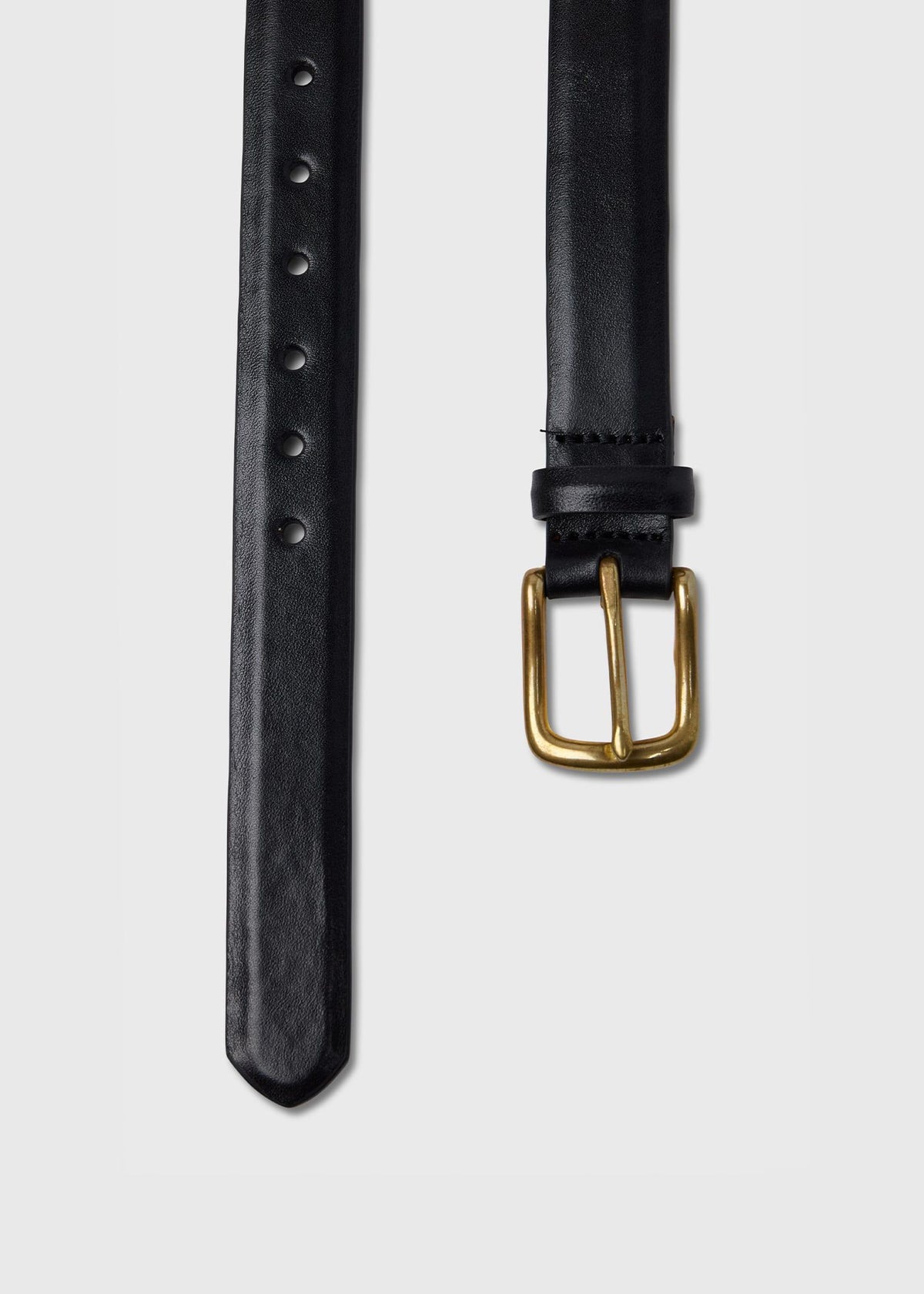 Narrow Calfskin Belt with Brass Buckle Black - Paul Stuart