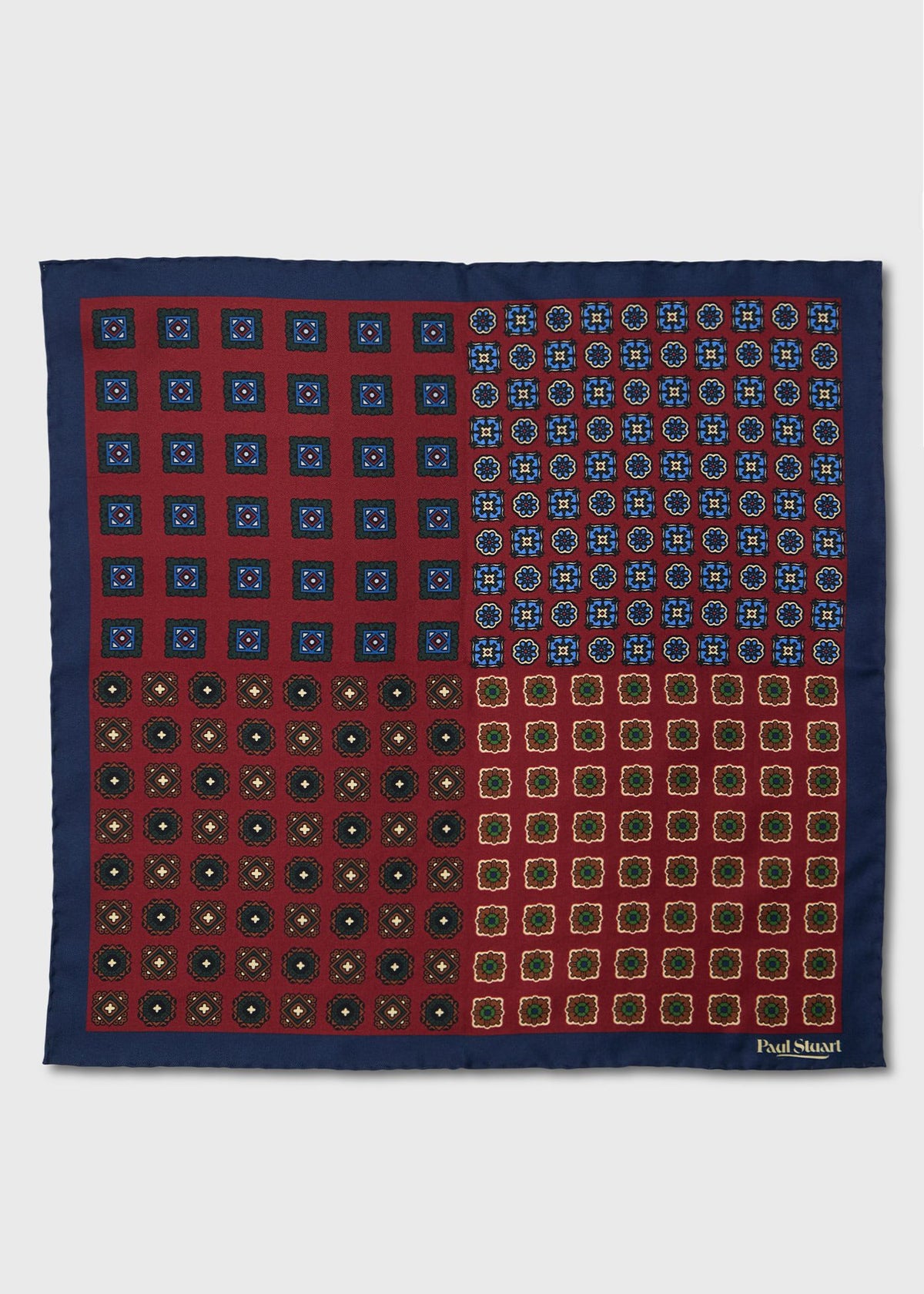 Patchwork Foulard Silk Pocket Square Red - Paul Stuart
