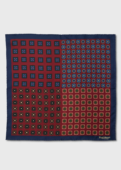 Patchwork Foulard Silk Pocket Square Red - Paul Stuart