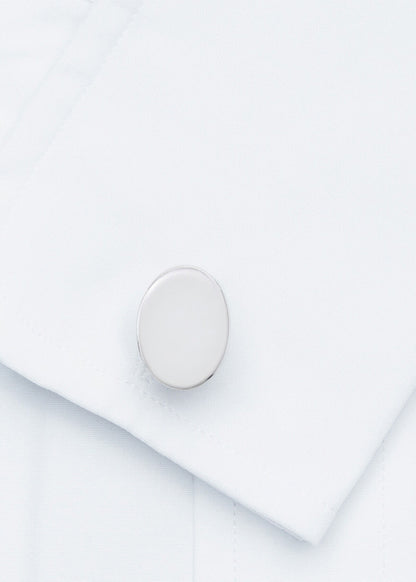 Sterling Silver Polished Oval Cufflinks Silver - Paul Stuart