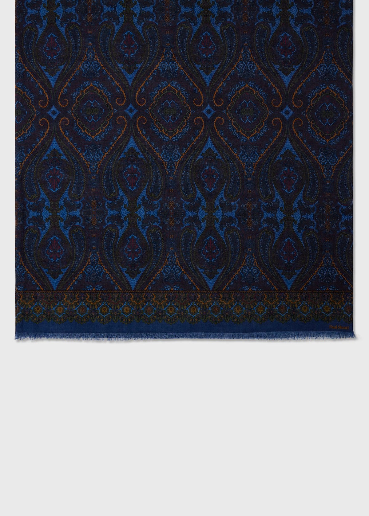 Wool Silk Paisley Scarf Navy - Paul Stuart