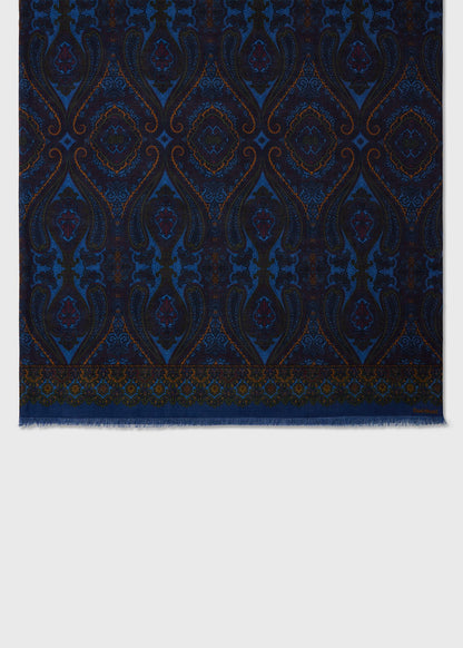 Wool Silk Paisley Scarf Navy - Paul Stuart