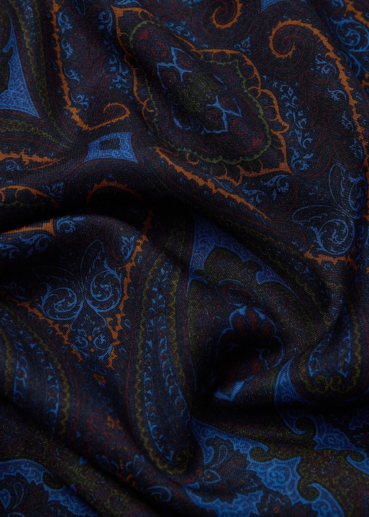 Wool Silk Paisley Scarf Navy - Paul Stuart