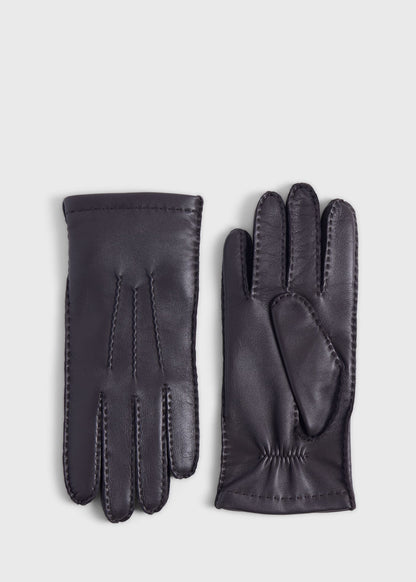 Leather Saddle Stitch Glove Black - Paul Stuart