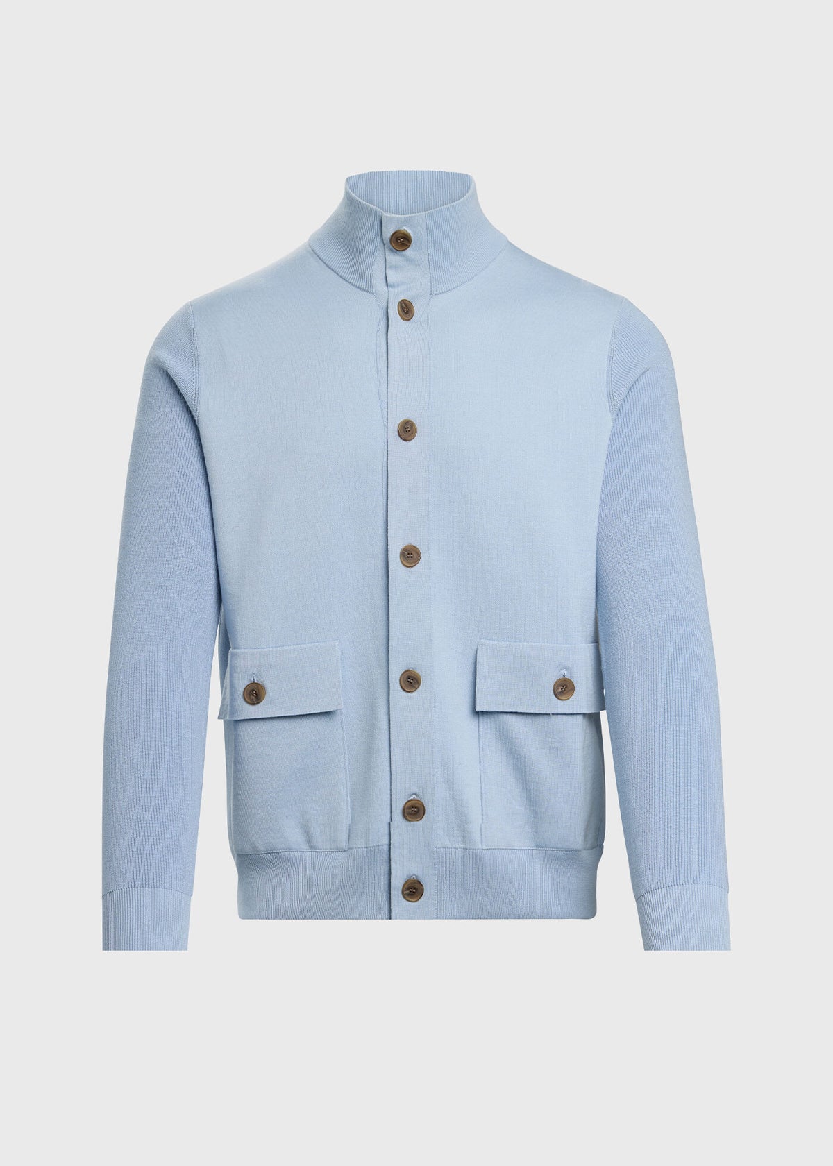 Silk & Cotton Blouson Cardigan Light Blue - Paul Stuart