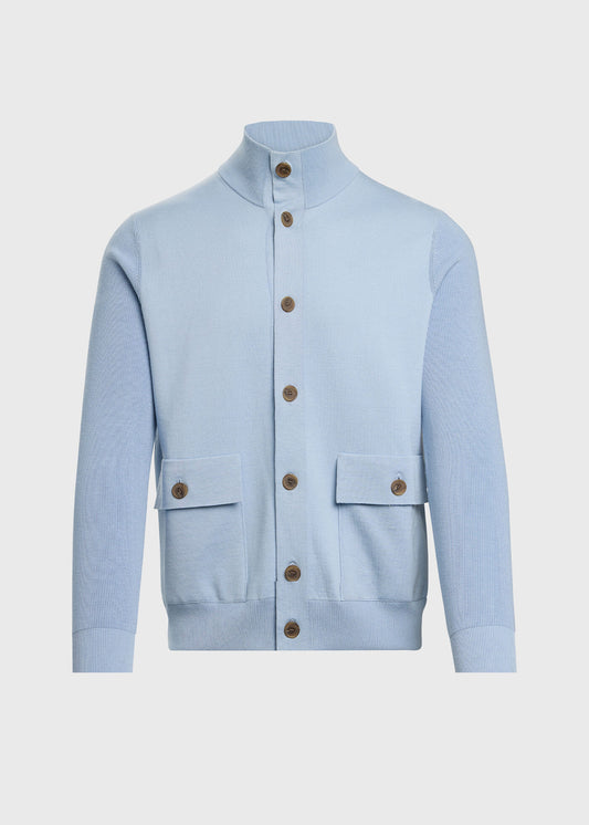 Silk & Cotton Blouson Cardigan Light Blue - Paul Stuart