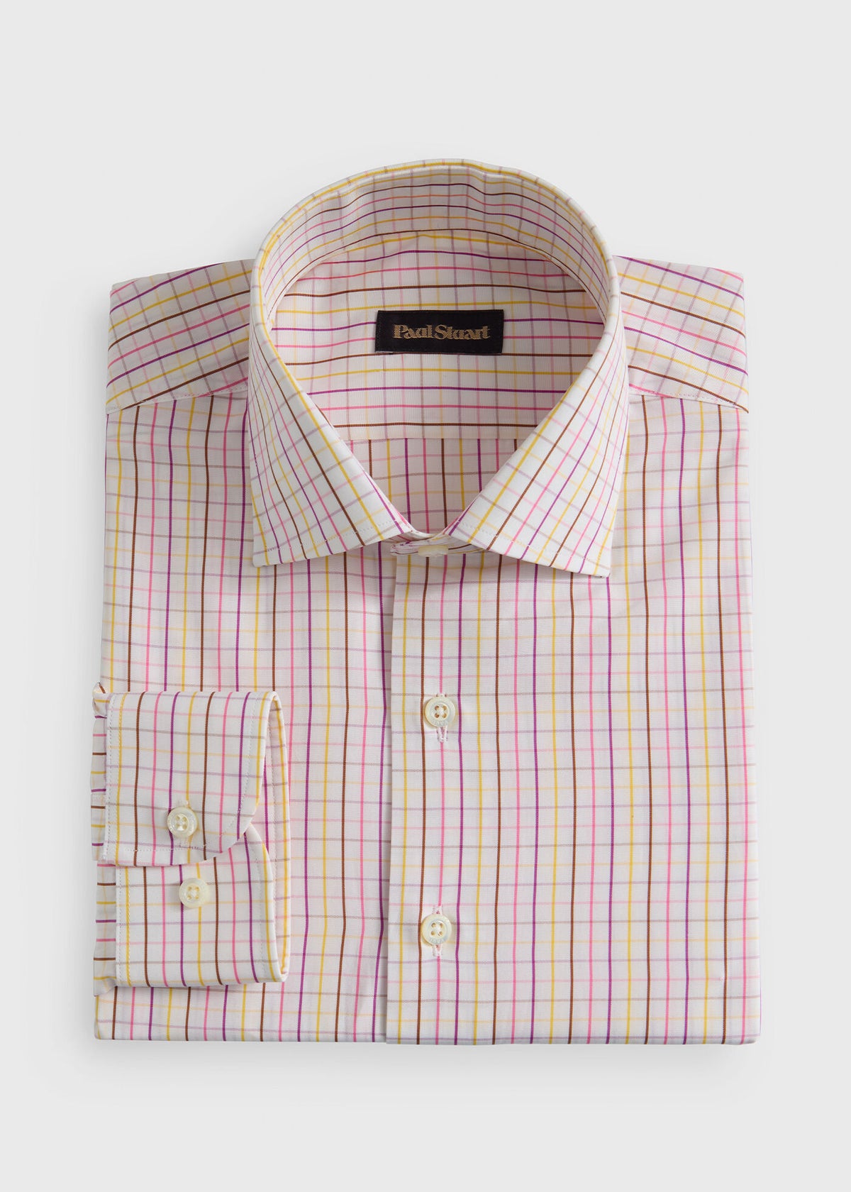 All Year Cotton Tattersall Sport Shirt Blue/Tan - Paul Stuart