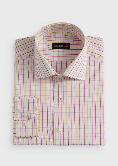 All Year Cotton Tattersall Sport Shirt Blue/Tan - Paul Stuart