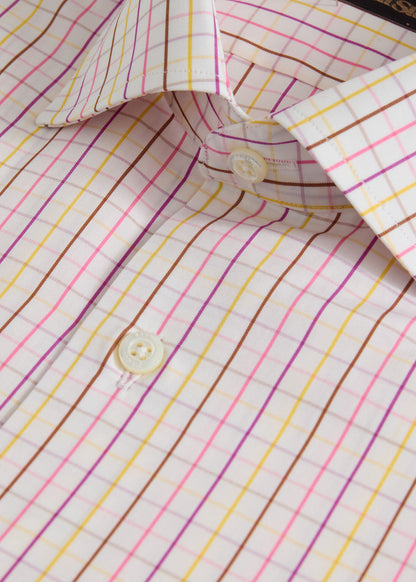 All Year Cotton Tattersall Sport Shirt Blue/Tan - Paul Stuart