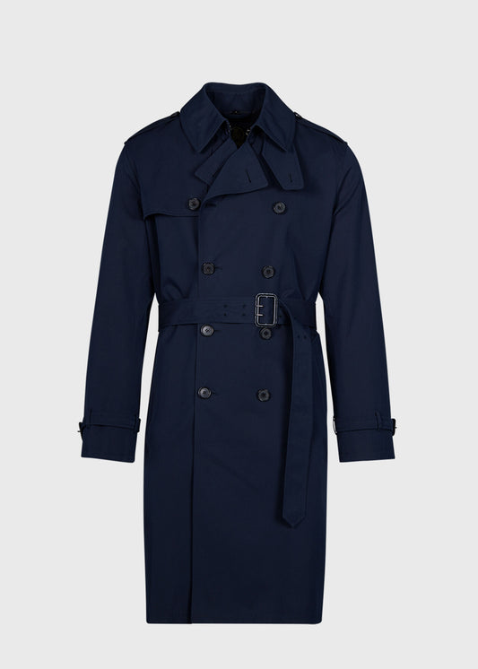 Double Breasted Cotton Trench Coat Navy - Paul Stuart