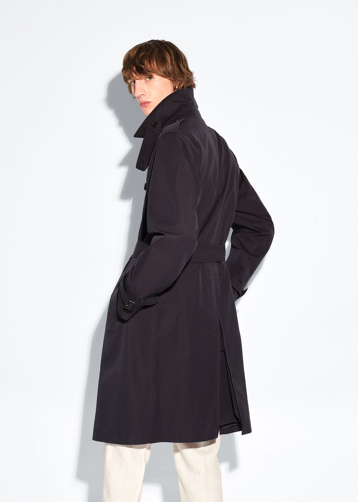 Double Breasted Cotton Trench Coat Navy - Paul Stuart