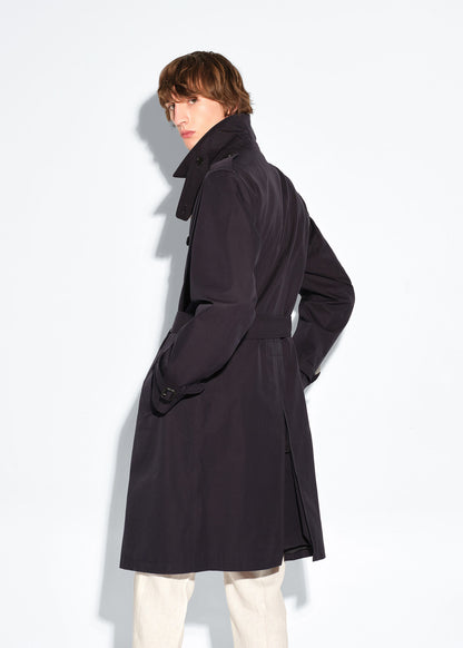 Double Breasted Cotton Trench Coat Navy - Paul Stuart