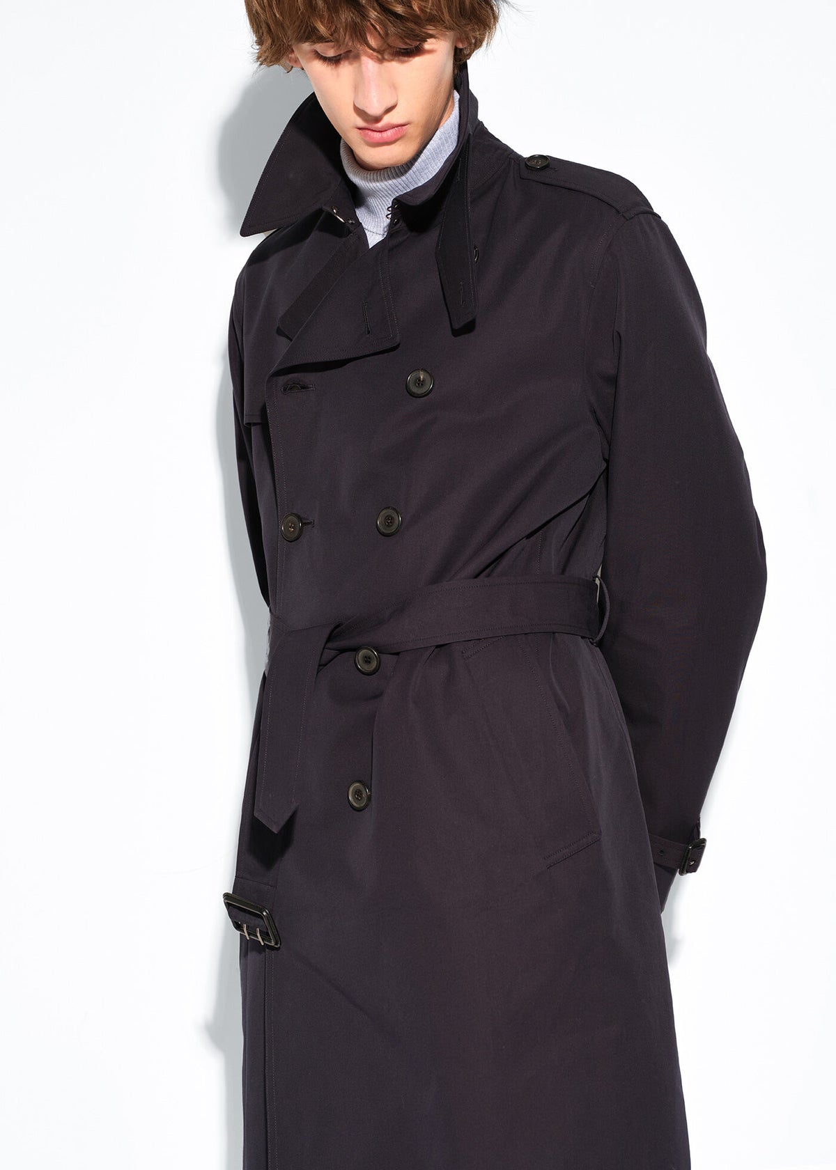 Double Breasted Cotton Trench Coat Navy - Paul Stuart