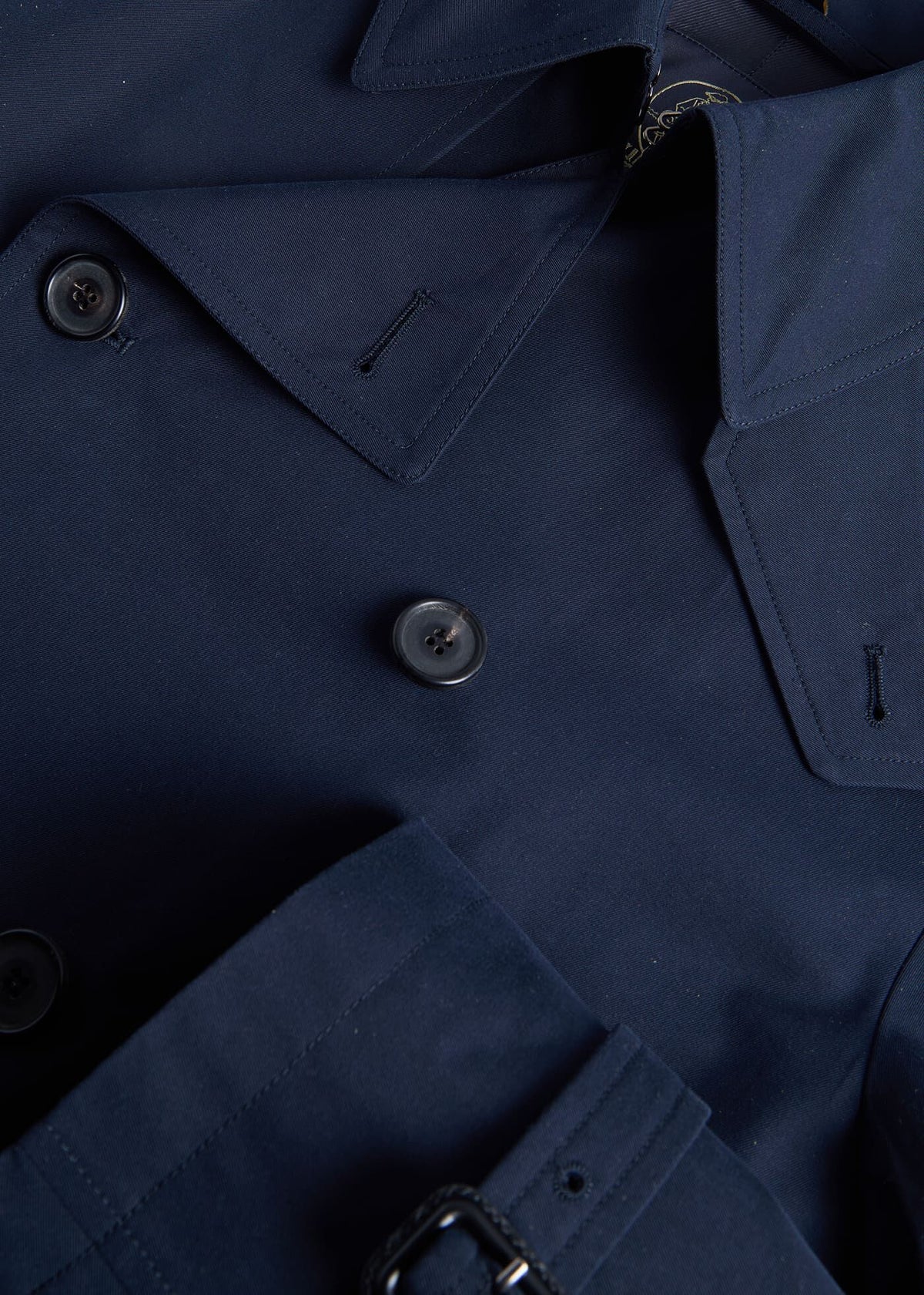 Double Breasted Cotton Trench Coat Navy - Paul Stuart