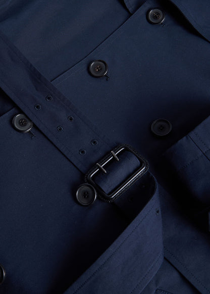 Double Breasted Cotton Trench Coat Navy - Paul Stuart