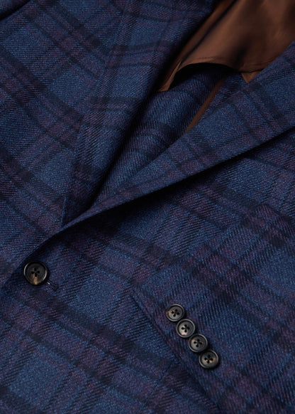 Wool-Silk Plaid Sport Coat Blue/Plum - Paul Stuart