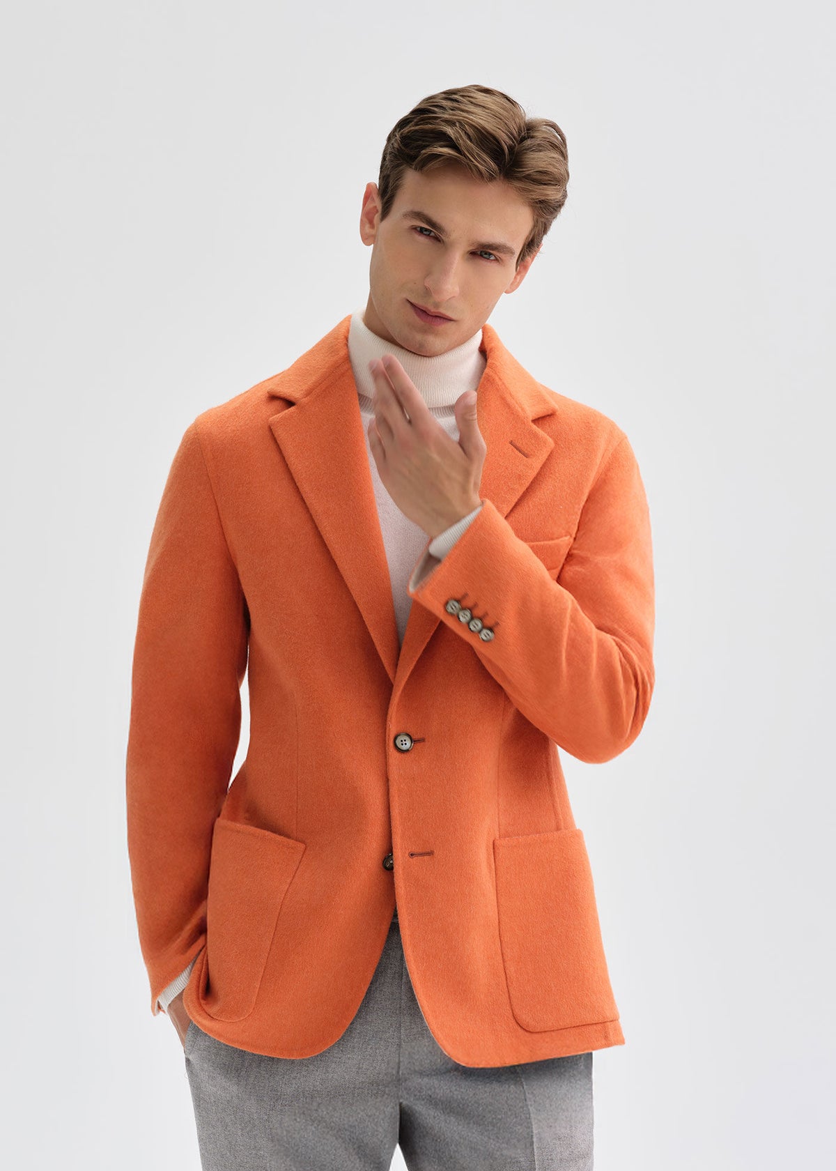 Double Faced Cashmere Soft Jacket Orange/Cream - Paul Stuart