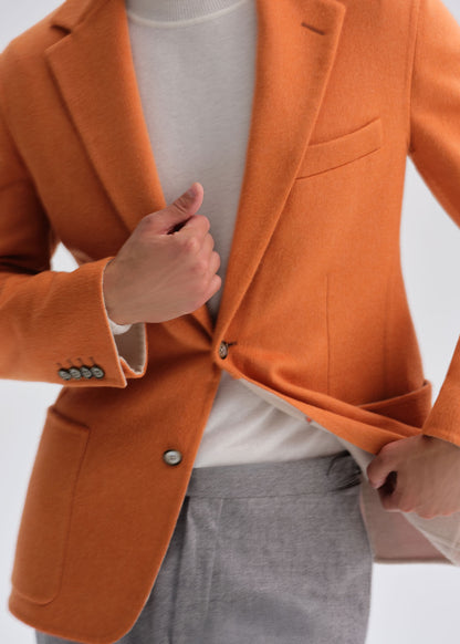 Double Faced Cashmere Soft Jacket Orange/Cream - Paul Stuart