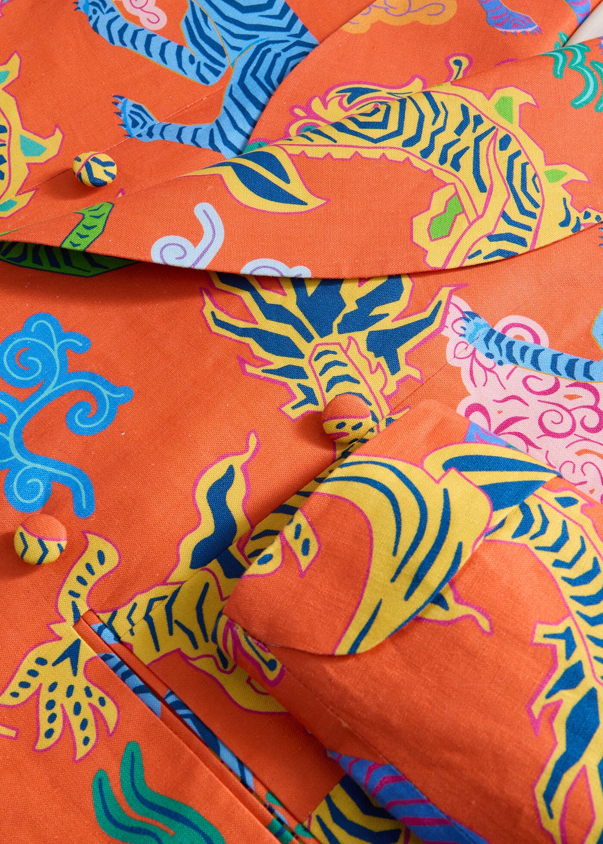 Dragon Printed Linen DInner Jacket Orange Multi - Paul Stuart