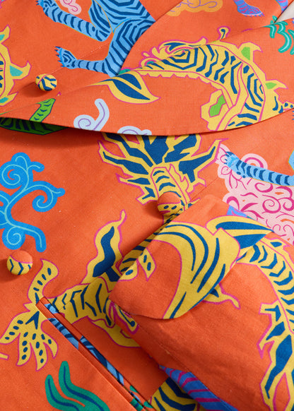 Dragon Printed Linen DInner Jacket Orange Multi - Paul Stuart