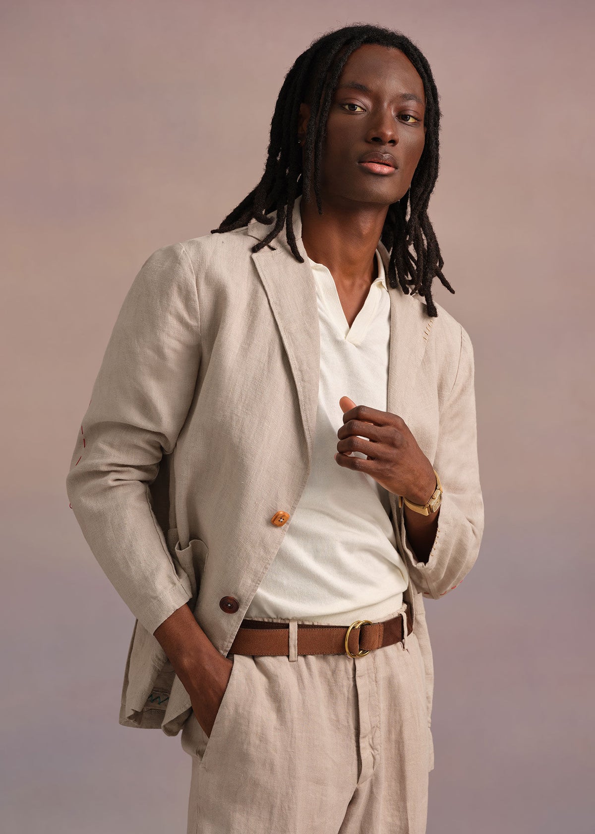 Washed Linen Jacket Navy - Paul Stuart