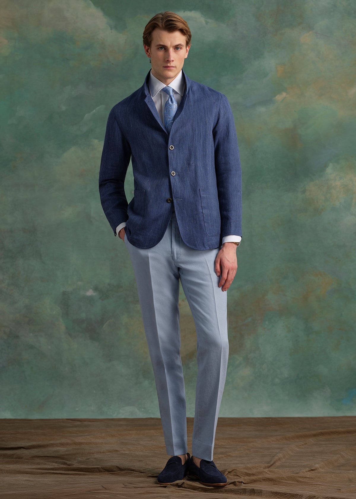 Stand-Collar Summer Jacket Mid Blue - Paul Stuart