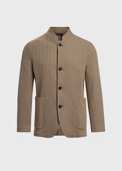 Stand Collar Herringbone Knit Jacket Tan - Paul Stuart
