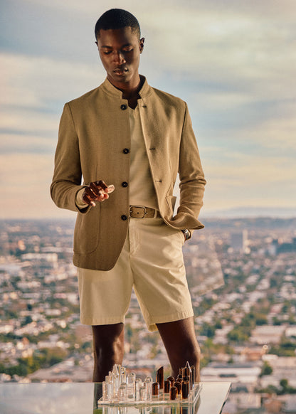 Stand Collar Herringbone Knit Jacket Tan - Paul Stuart