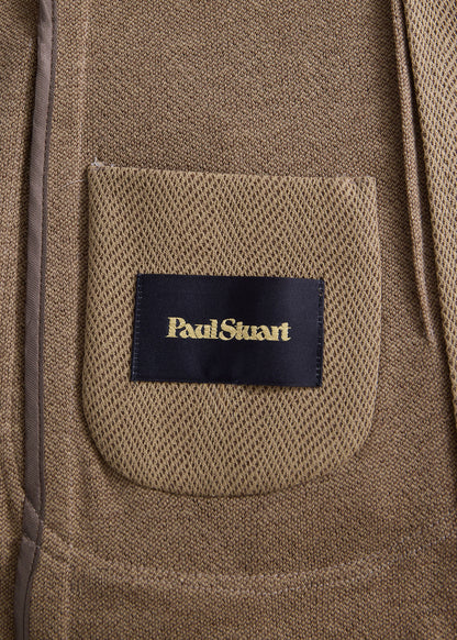 Stand Collar Herringbone Knit Jacket Tan - Paul Stuart