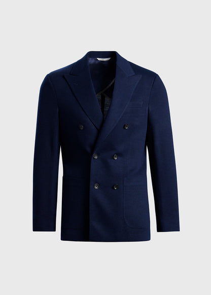 Double-Breasted Wool Knit Blazer Navy - Paul Stuart