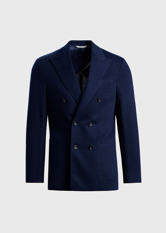Double-Breasted Wool Knit Blazer Navy - Paul Stuart