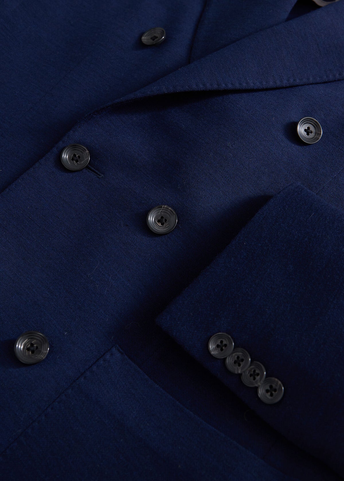 Double-Breasted Wool Knit Blazer Navy - Paul Stuart