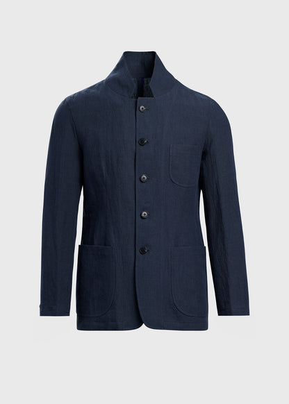 Linen Stand Collar Jacket Indigo - Paul Stuart