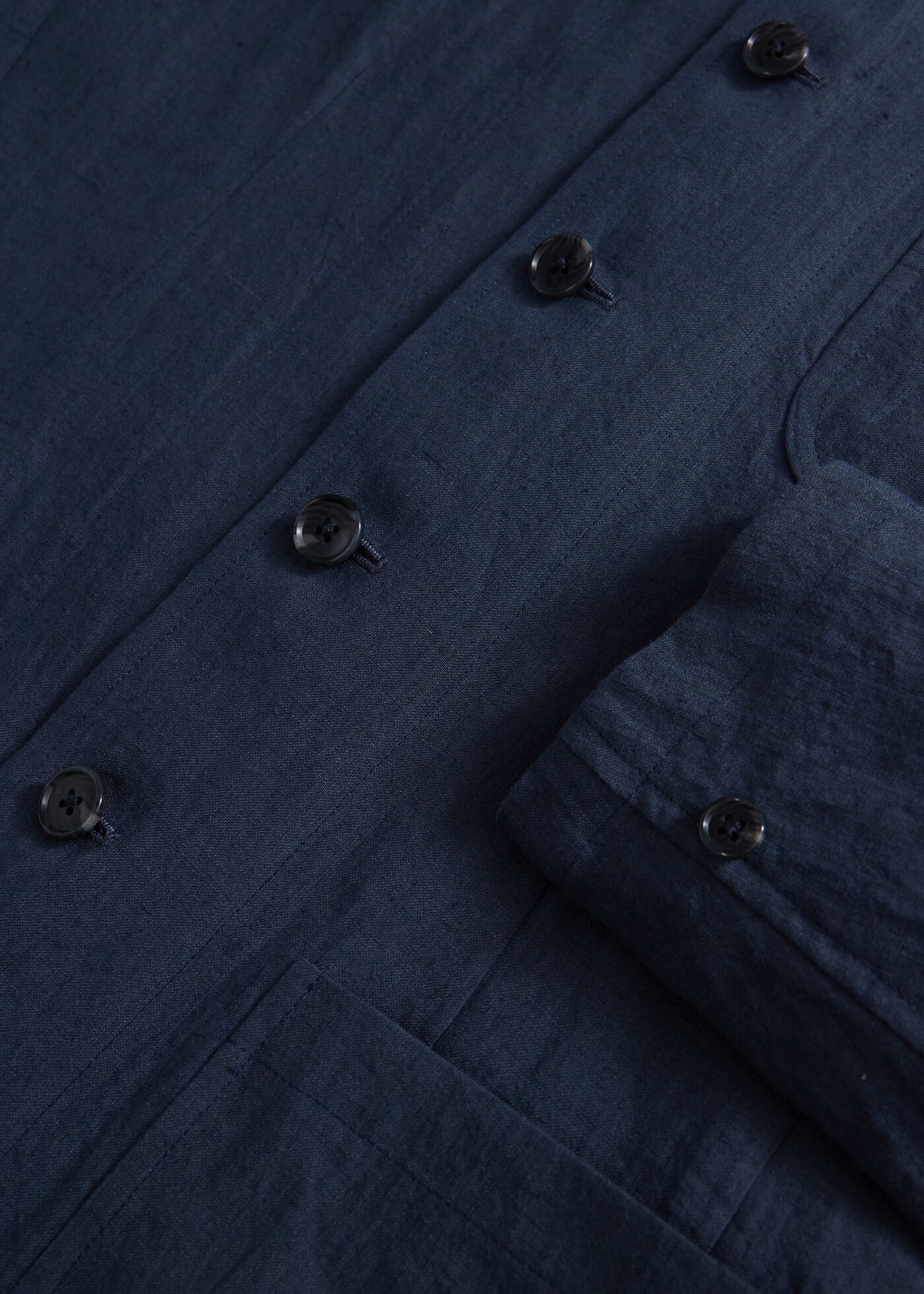Linen Stand Collar Jacket Indigo - Paul Stuart