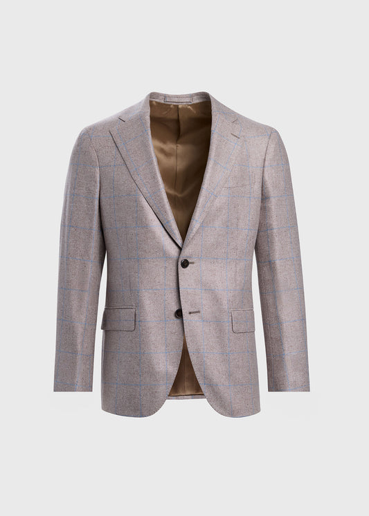 Silk Windowpane Summer Jacket Tan/Blue - Paul Stuart